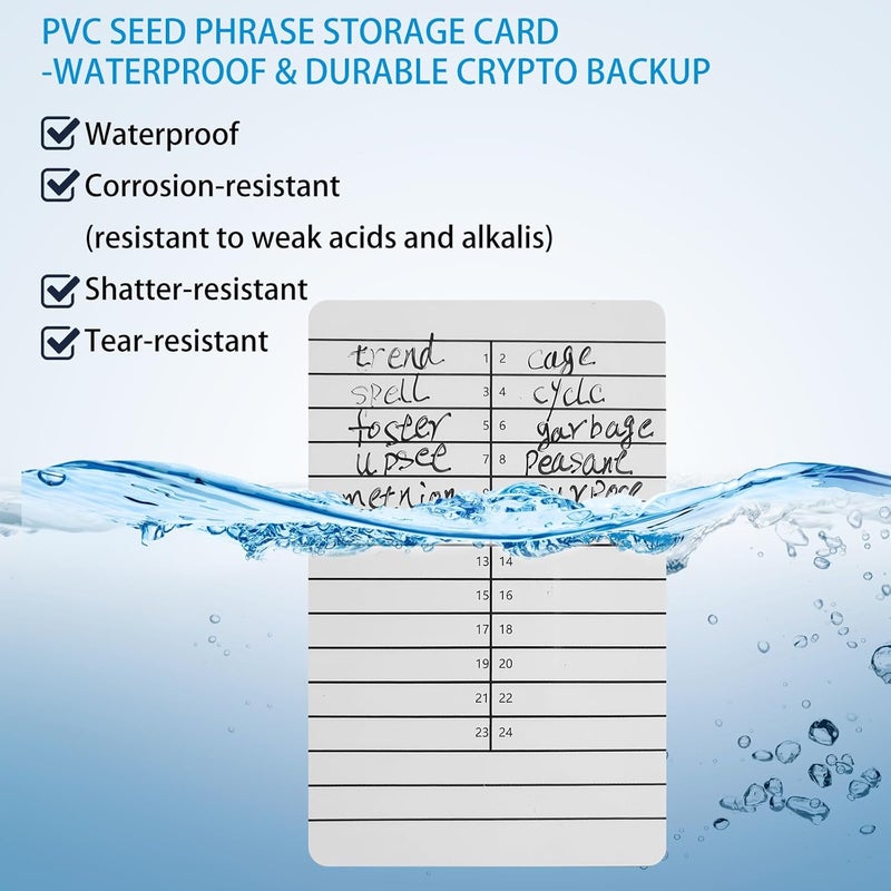 Btcdove Seed Phrase Storage – 25 PVC Backup Cards with 3 Dual-Tip Permanent Markers(One Tip Ultrafine) – Secure & Waterproof Crypto Wallet Recovery Solution for Bitcoin, Ethereum & All Crypto Wallets - Image 2